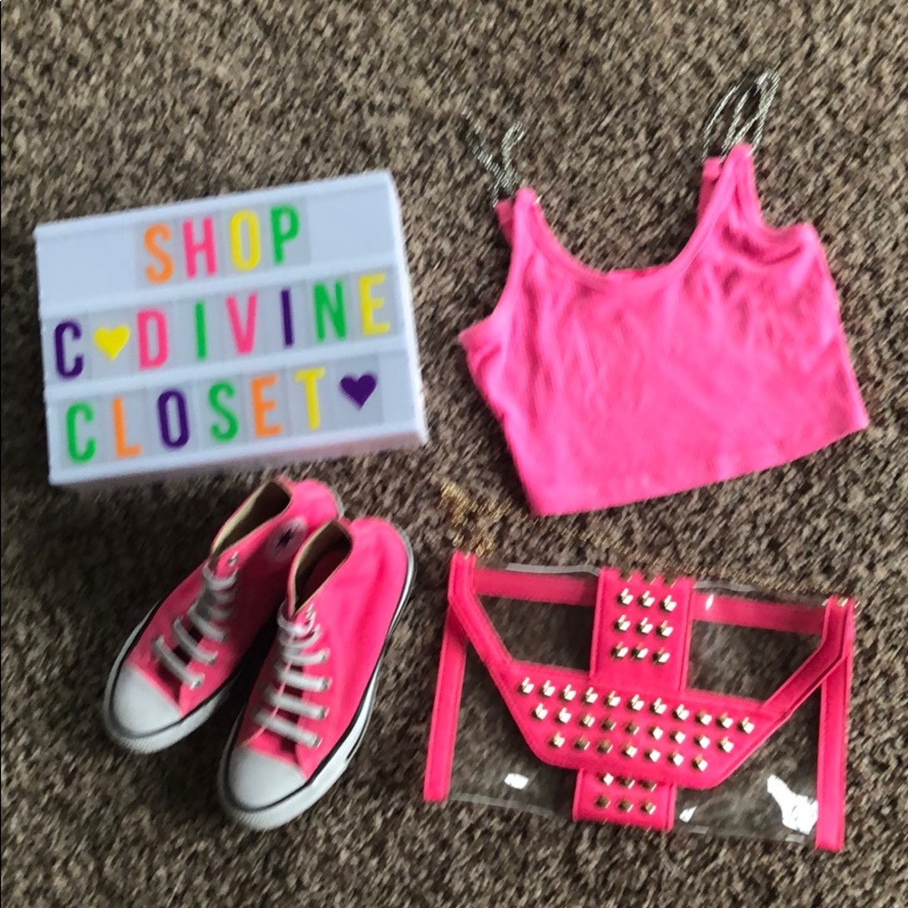 NEON pink PVC purse! So cute!! From LF!